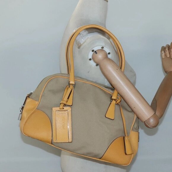 PRADA Shoulder Bag Canvas Leather Beige Silver Auth - Picture 1 of 16